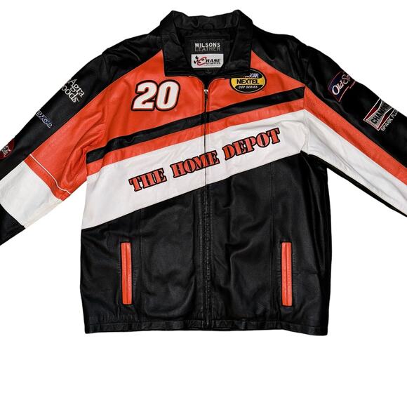 RARE Vintage Tony Stewart #20 NASCAR Racing Wilson’s Leather Jacket Sz Large - Picture 1 of 11